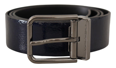 Elegant Blue Leather Belt with Silver Buckle